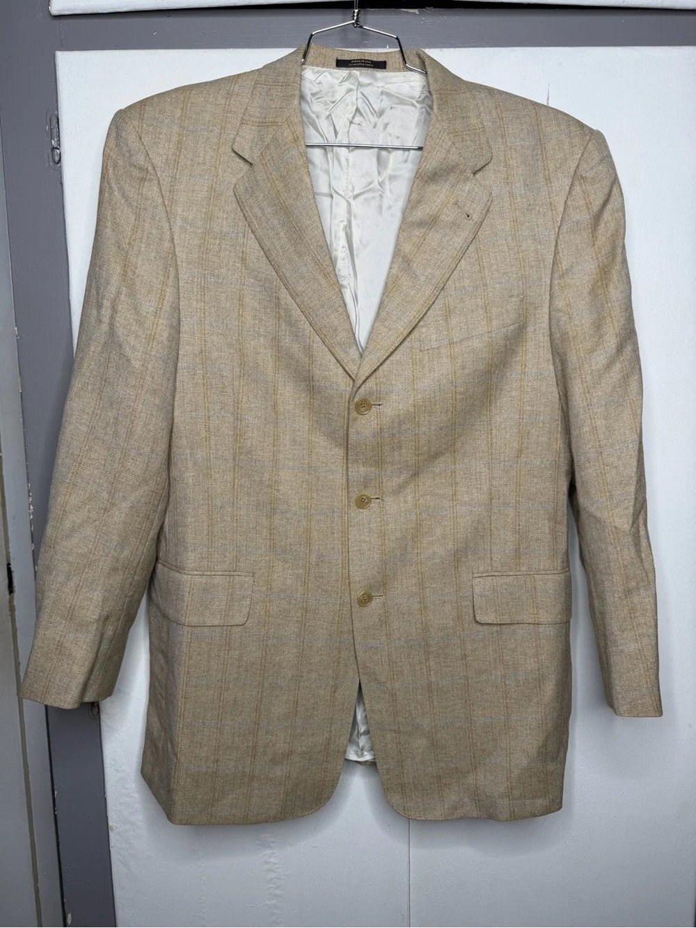 Hart Schaffner Marx Men’s Beige 42R Blazer Sport Coat Jacket Windowpane plaid